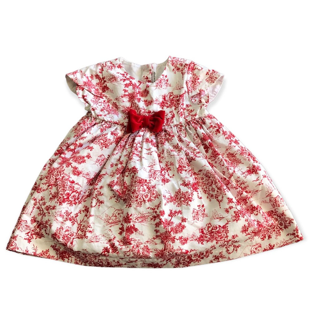 Janie and Jack White and Red Toile Bow Dress